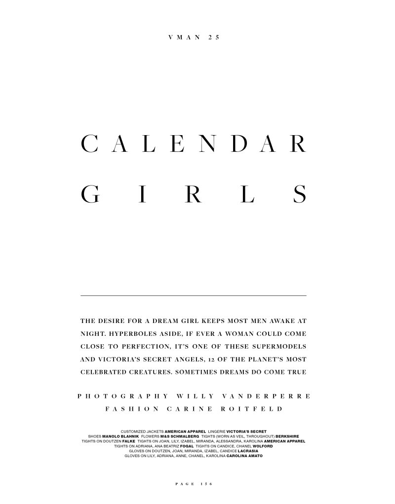 calendar1 Adriana Lima, Doutzen Kroes, Miranda Kerr, Candice Swanepoel & Others by Willy Vanderperre for <em>VMAN</em> #25