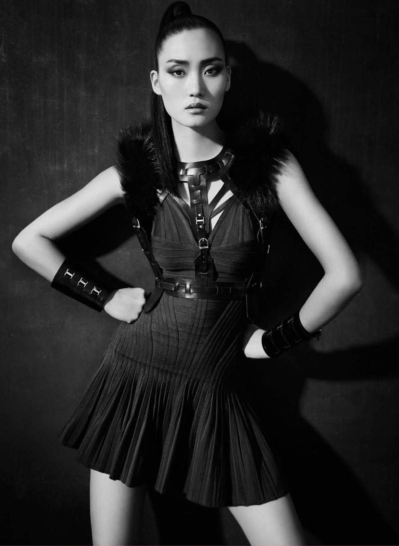 herve leger4 Lina Zhang Fronts Herve Leger by Max Azrias Fall 2012 Campaign