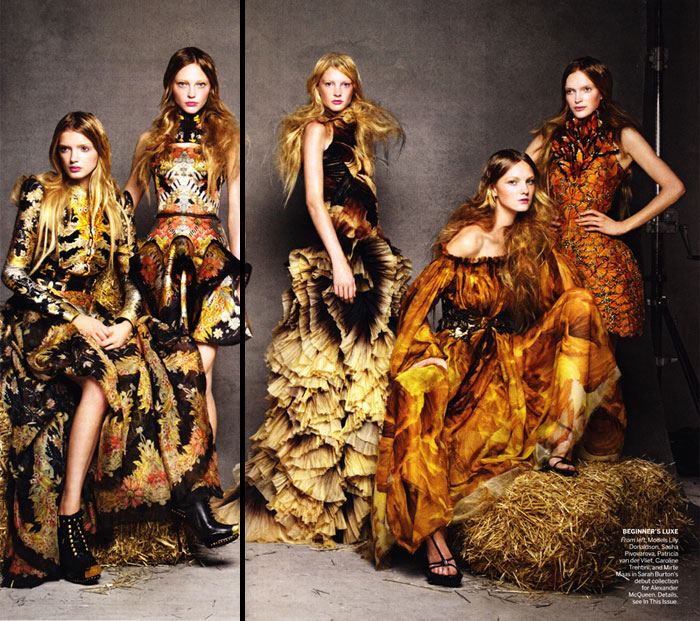 Lily Donaldson, Sasha Pivovarova & Caroline Trentini in Alexander McQueen Spring 2011 for <em>Vogue US</em> mcqueen Lily Donaldson, Sasha Pivovarova & Caroline Trentini in Alexander McQueen Spring 2011 for <em>Vogue US</em>