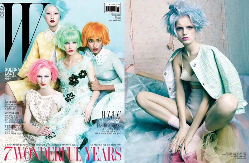 w korea Crystal Renn, Maryna Linchuk, Hanne Gaby Odiele, Anais Mali, Julia Nobis, Hyoni Kang & Valerija Kelava for W Korea March 2012