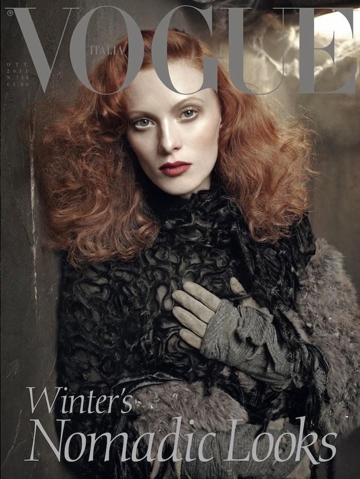 karencover <em>Vogue Italia</em> October 2011 Cover | Karen Elson by Steven Meisel