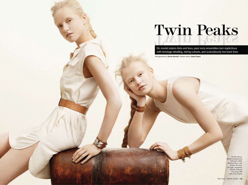 twin1 Ieva Aniulyte & Aida Aniulyte by Simon Burstall for <em>Marie Claire US</em> May 2011